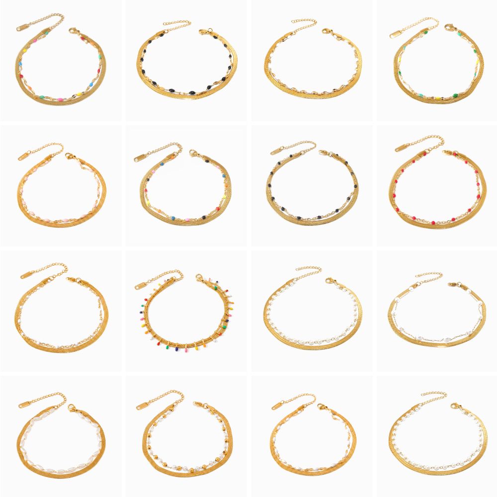 Conjunto de 10 Pulseras Dobles para Tobillo SL2392 - Acero Inoxidable